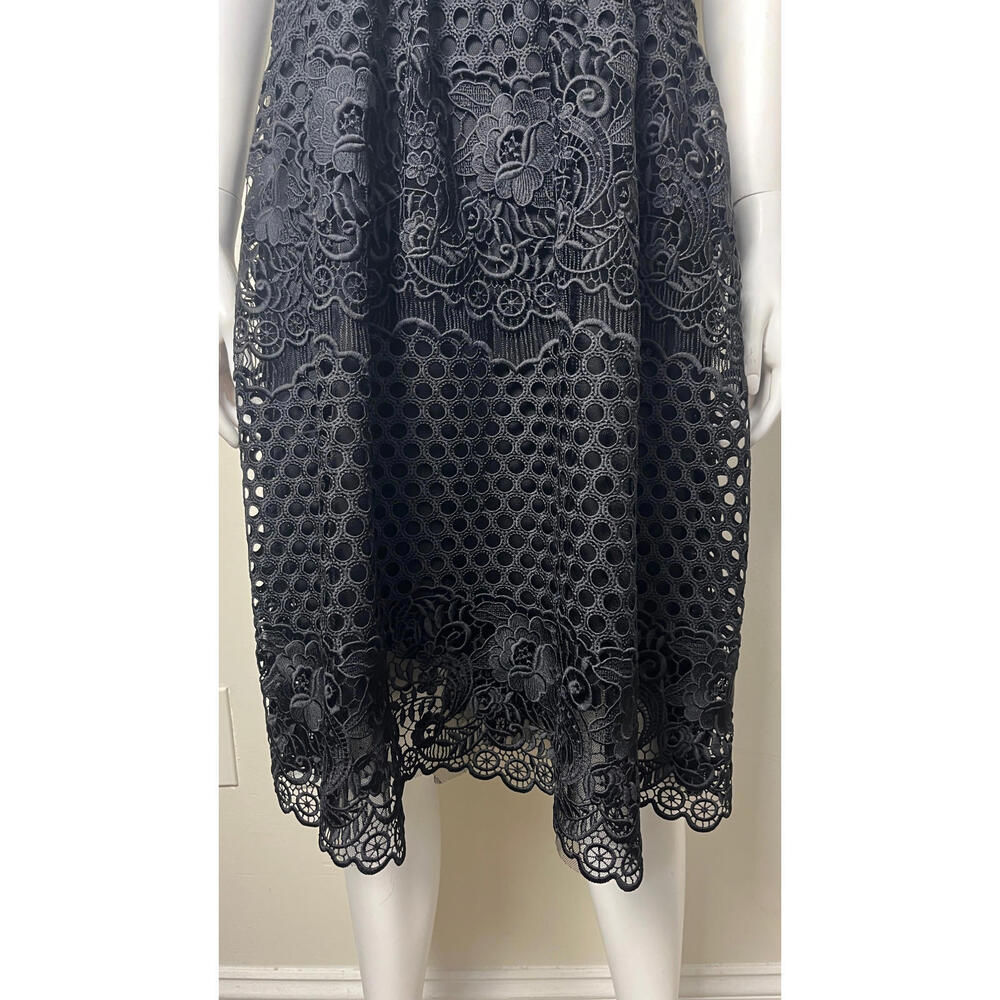 TERI JON BLACK GUIPURE LACE FLORAL CUTOUT DRESS 8 - Picture 5 of 8